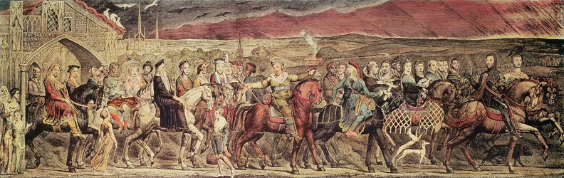 Los peregrinos de Canterbury de Chaucer, grabado y publicado por el artista, 1810